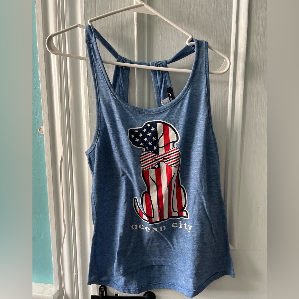 American flag dog Ocean City tank top
